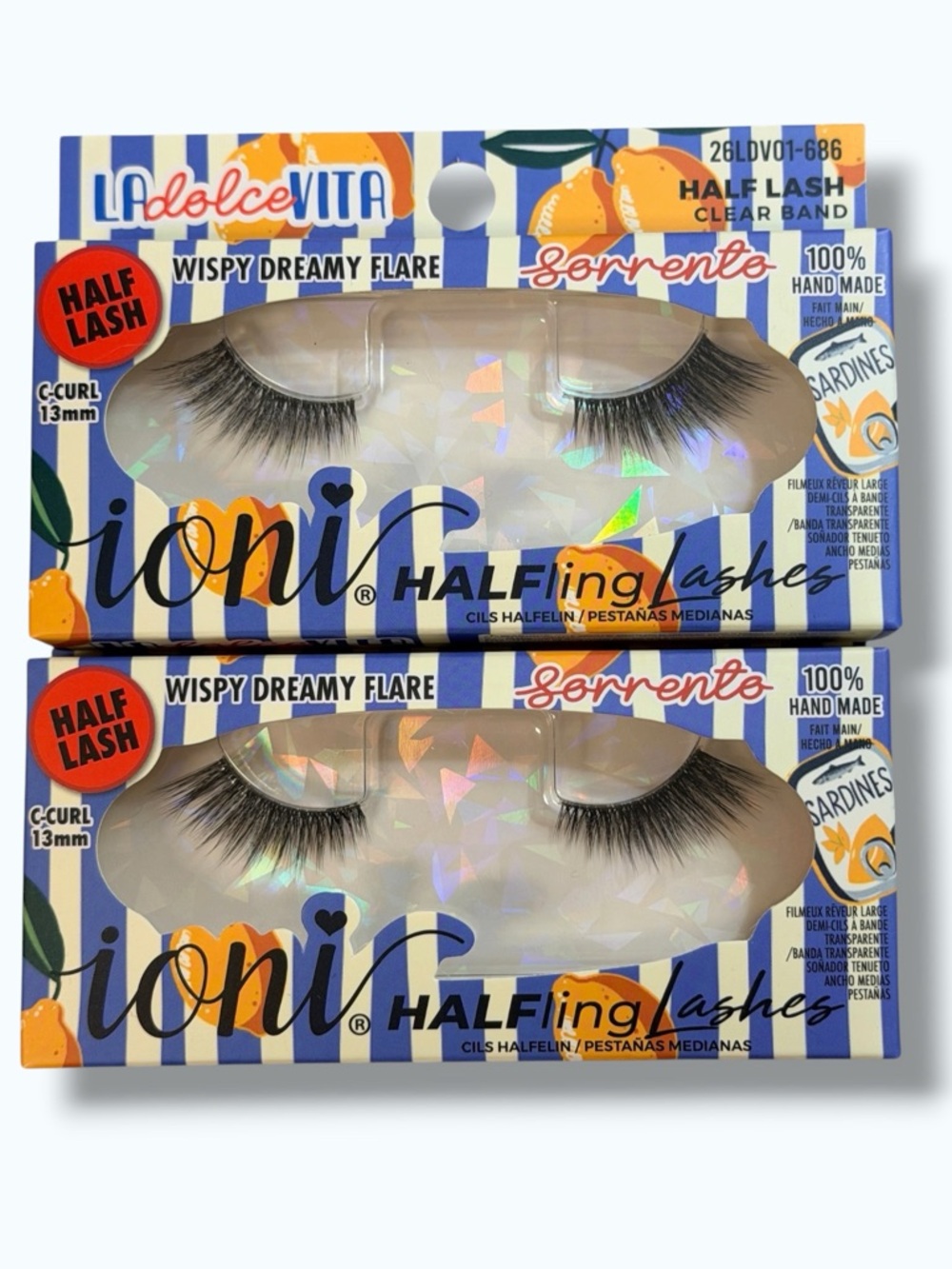 Ioni Half Lash Wispy Dreamy Flare 3D Faux Mink C Curl 13mm 2 Pair New